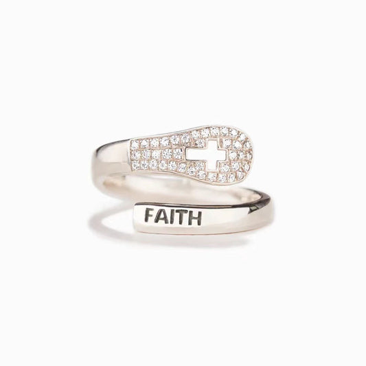 "FAITH" - Kristen ring i zirkon og 925 sterling sølv
